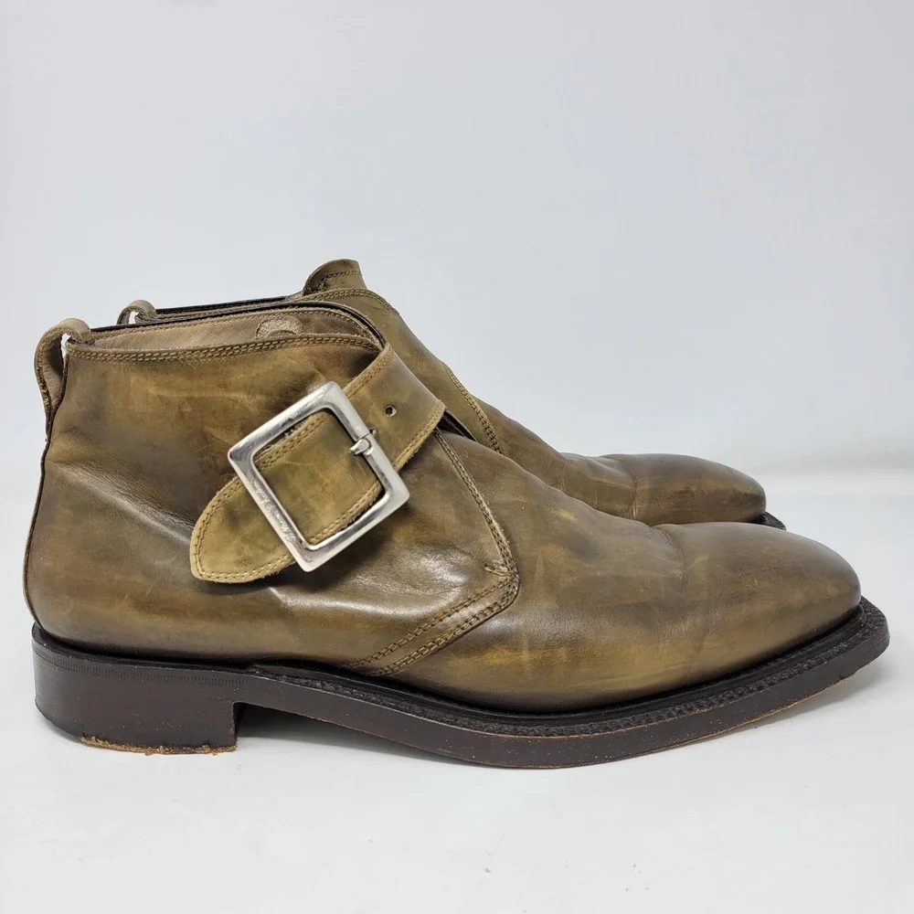 Bettanin & Venturi Barneys New York Mens Sz 9 Olive Leather Monk Strap Boots 354